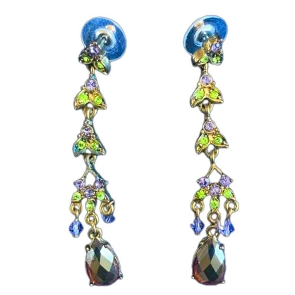 Vintage Purple and Green Dangle Shiny Earrings